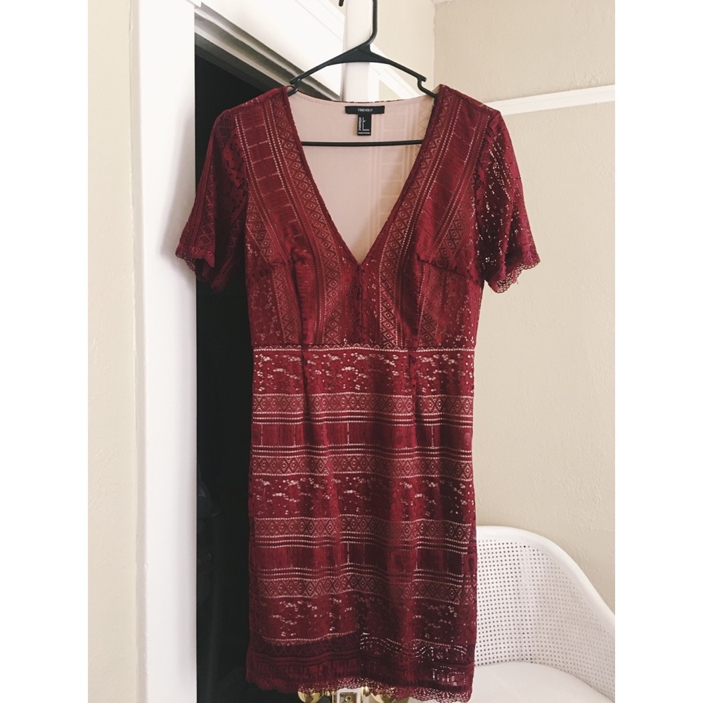Burgundy Lace Midi Dress